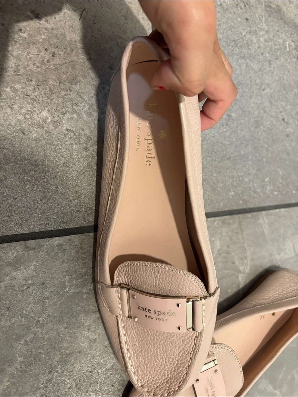 Kate Spade New York Leather Loafers Blush Pink Logo Plaque Flats